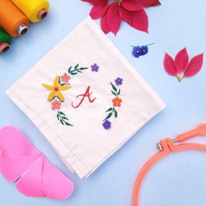 Nayan Enterprise Handmade Embroidery T Desain Handkerchief ["White"] Handkerchief