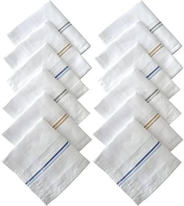 Fabreez Large Cotton Hanky For Men Striped XXL ( Size: 46 x 46 CM) ["White"] Handkerchief