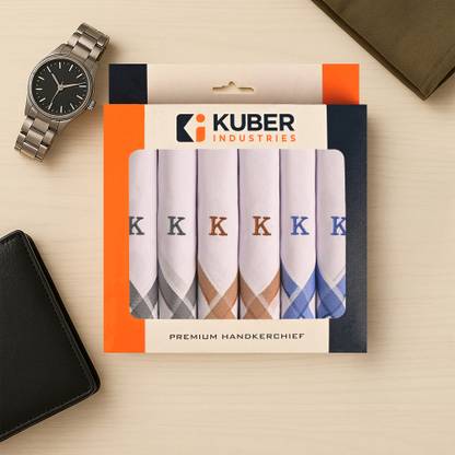 KUBER INDUSTRIES 6 Pcs Monogram Letter (K) Border White Handkerchief for Men Cotton | White ["White"] Handkerchief