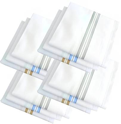 Trinch white hankey with coloured stripes ["White with colourful stripes"] Handkerchief