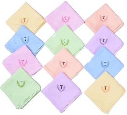 Pankaj Women's Hanky Initial T Monogram Embroidery ["Multicolor"] Handkerchief