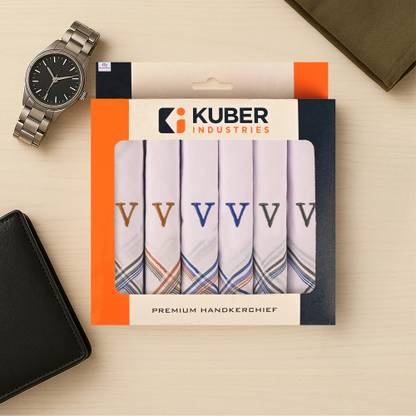 Heart Home 6 Pcs Set Monogram Letter (V) Embroidery Border White Handkerchief ["White"] Handkerchief