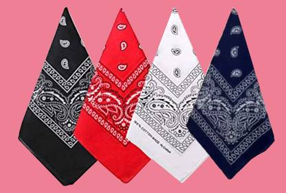 vixostyle Printed Handkerchief Pack of 4 Bandana ["Red","Black","White","Blue"] Handkerchief