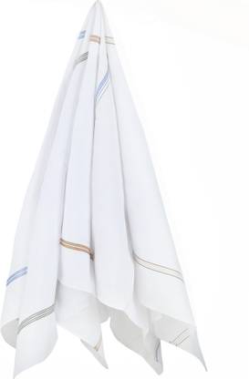 SARTHAK GLOBAL Handkerchief White Colorfully Line Hankey Set Of 12pcs ["White"] Handkerchief