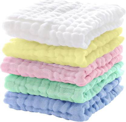 MAYCREATE 5Pcs Baby Washcloths Square Towels Ultra Soft Cotton Mesh Face Towel 12x12 Inch ["Multicolor"] Handkerchief