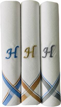 PASSION FROM OMTEX Men's Initial H Alphabet Monogram ["White With Embroidary & Colored Border"] Handkerchief
