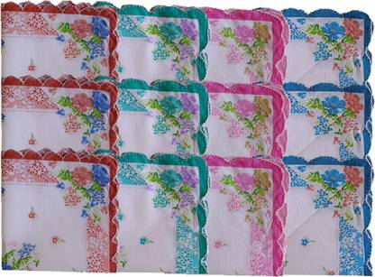 E Fame Floral Design Curve Edges 10 CM * 10 CM ["Multicolor"] Handkerchief
