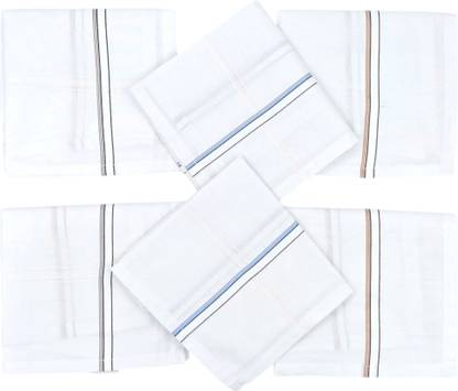 PEARLPLUS Mens white Hanky, Super Absorbent ["White Base with Color Stripes"] Handkerchief