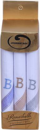 Johnnie Boy handkerchief set for men cotton hanky for men embroidery with initials "B" ["White"] Handkerchief