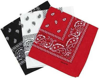 Good Shopkeeper Black, White and Red Cotton 20inches x 20inches multiuse Handkerchief ["Black, White and Red"] Handkerchief