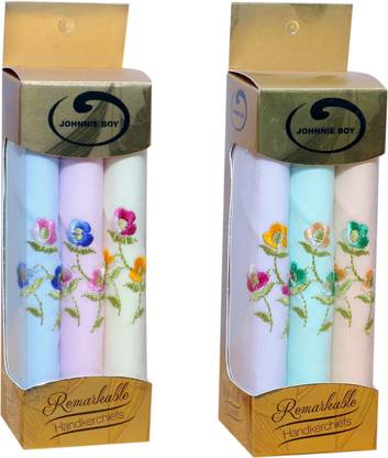 Johnnie Boy cotton handkerchief for girls or women with embroidery of flower design hanky ["Multicolor"] Handkerchief