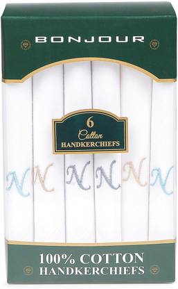 BONJOUR Men's embroidered initial cotton handkerchief-N ["White"] Handkerchief