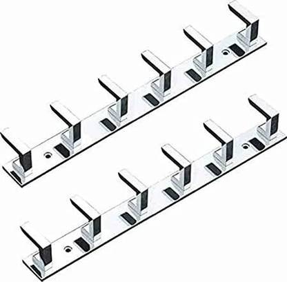 LAPRIK (Pack of 2) L Tone 6 Hook Wall Hanger Cloth Hanger/Door Hanger/Key Holder/ Hook Rail Hanger for Clothes,Keys,Towel(Pack of 2) Door Hanger