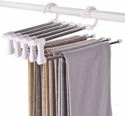 CROSSLINE 5 in 1 Foldable Hangers for Clothes Hanging Multi-Layer Multi Purpose Pant Plastic Dress Hanger For  Dress