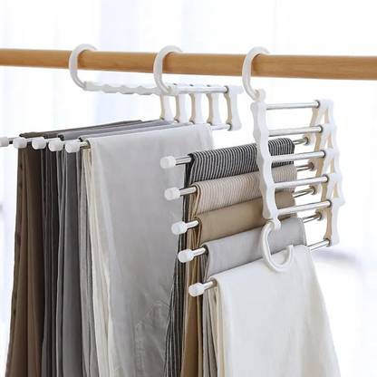 Somnath India 5 in 1 Stainless Steel Foldable Hangers for Clothes Hanging Multi-Layer Steel Dress Pack of 2 Hangers For  Dress