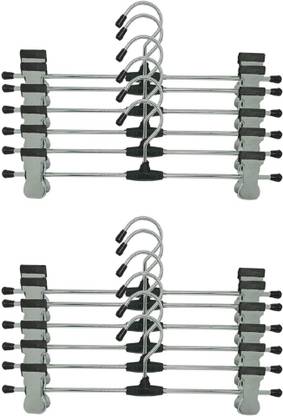 Mahek SS12-CLP-12PC Stainless Steel Hangers| Metal Adjustable Non Slip Clips | Space Saving Swivel Hook | Cloths Pants Skirt Children Shorts Hanger | Slack Jacket Dress Shirt Clothes Scarf Saree Coat Steel Trousers Pack of 12 Hangers For  Trousers