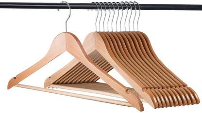 HKC HOUSE Wooden Garments Clothes Hanger Non-Slip Bar Precisely Cut Notch 360 Degree Hook Wooden Shirt Pack of 12 Hangers For  Shirt