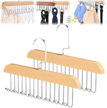 TROVEXX 8 Hooks, Belt Organizer for Closet Organizers and Storage, 2 PCS Wooden Belt Pack of 2 Hangers For  Belt