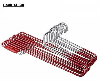 SVDK Stainless Steel Saree Hanger with Lower Band Lock for Wardrobe (Red & Silver) Steel Saree Pack of 30 Hangers For  Saree