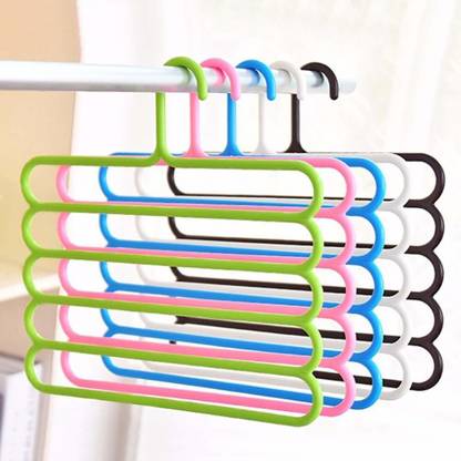 LHMED 5 Layer Clothes Hanger Wardrobe Storage Organizer Rack (Set of 5),33lx1bx32h cm Plastic Dress Pack of 5 Hangers For  Dress