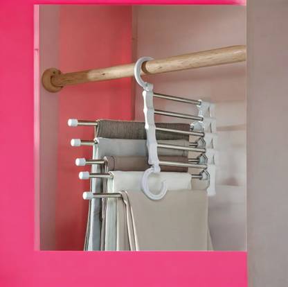 Bravity 5 in 1 Hanger Multi-Layer Multi Purpose Clothes Stainless Steel Folding hanger Steel Dress Pack of 2 Hangers For  Dress