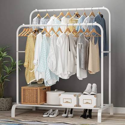 Krisham ®Clothes Rack, Multifunctional Clothes Rack, Two Pole Coat Rack, White Steel Dress Hanger For Dress