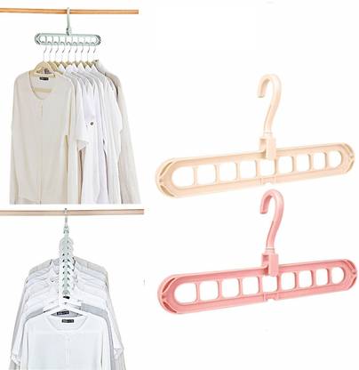 MULLICK PRO SAFETY Multi-Function Magic Rotating Anti-Skid Folding Clothes Hanger Closet Hook 2 Plastic Dress Pack of 2 Hangers For Dress