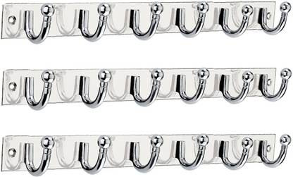 APERSON ROUND U Shape 6 Pin Glossy Hooks Door Wall Robe Hooks Rail for Hanging Keys, Steel Dress Pack of 3 Hangers For Dress