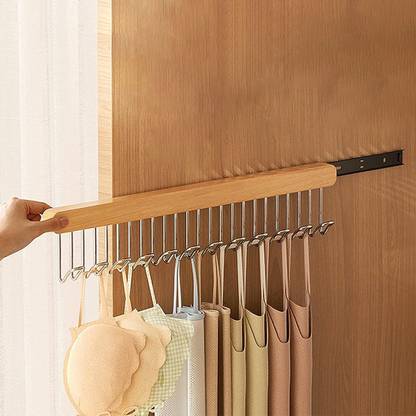 Zibuyu Sliding Hanger Rack for Closet Organizer Wall Mounted 12 Hook Pull Out Storage Wooden Scarf Hanger For  Scarf