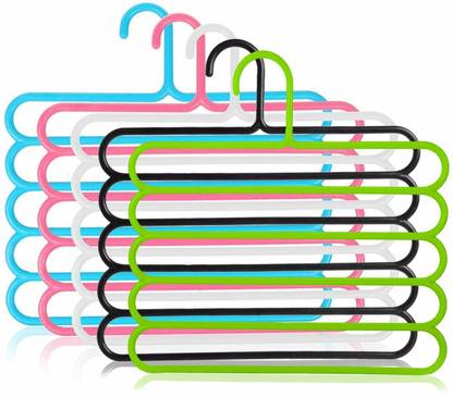 Krinus Plastic 5 Layer Clothes Hanger, Space Saving Multi-Layer Design Plastic Trousers Pack of 5 Hangers For  Trousers