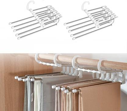 indvik Foldable Hangers for Clothes Hanging Multi-Layer Multi Purpose Pant Hangers Steel Dress Pack of 2 Hangers For  Dress