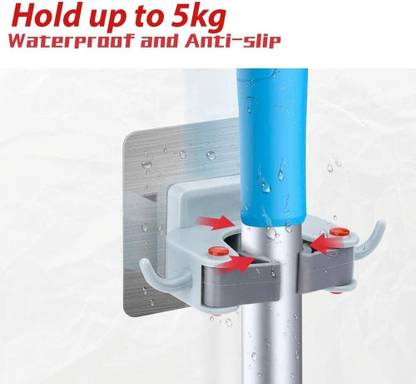 WebDealz Pack of 1Self Adhesive Broom Holder with 2 Hooks on sides Shower Caddy Organizer