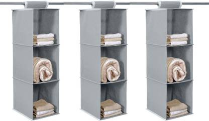 Home Style India 3 Shelf Closet Cloth Hanging Wardrobe Organizer Clothes Storage (3 Pcs, Grey) Closet Organizer