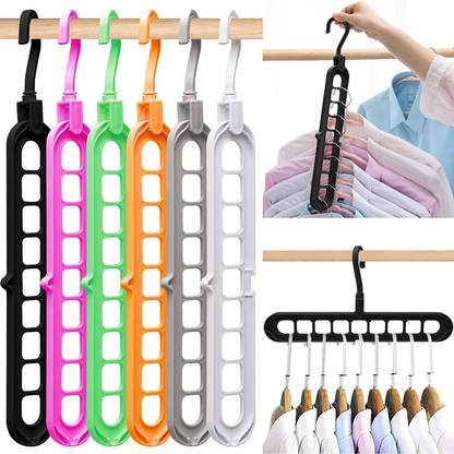 TruClick 9 Hole Space Saving Clothes Hanger Organizer for Drying and Storage - 6 Pcs Closet Organizer