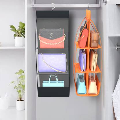KUBER INDUSTRIES Pack of 2 Storage Hanging Organizer | 6 Pocket Hanger | Black & Orange Accessories Organizer