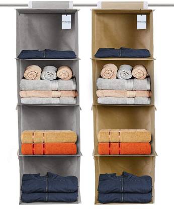 HOMESTIC 4 Shelf Closet Hanging Organizer (Grey & Brown)-Pack of 2 Regular Organizer
