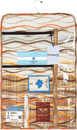 HOMESTIC PVC Zig-Zag Design Document Holder with 7 Small Pocket & 3 Zipper|Cream Regular Organizer