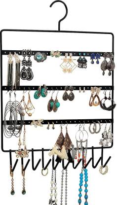 FLIPZON Wall Hanging Metal Jewelry Hanger Organizer with 11 Hanging Hooks & 78 Holes Jewellery Organizer
