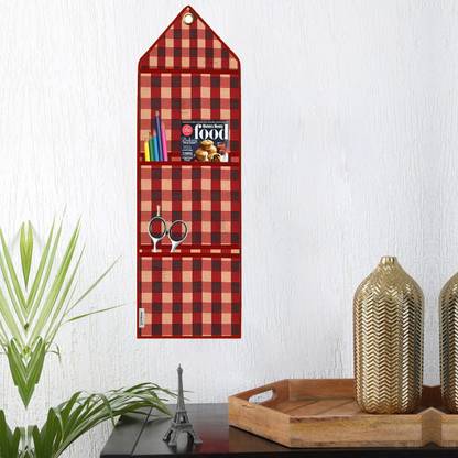 E-Retailer Cotridge Wall Hanging Storage Organizer/Magazine Letter Holder (Geometric Red) Regular Organizer
