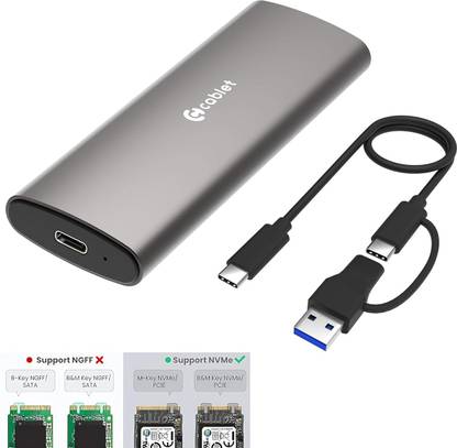 Cablet M.2 NVMe SSD Enclosure USB3.2 Gen2 10Gbps for 2230/2242/2260/2280 M-Key PCIe SSD 2.5 inch M.2 NVMe SSD Enclosure