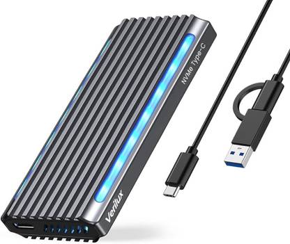 Verilux SSD Enclosure with RGB Light, USB C External NVMe SSD Enclosure 2.5 inch Shock Resistant Water Proof Hard Drive