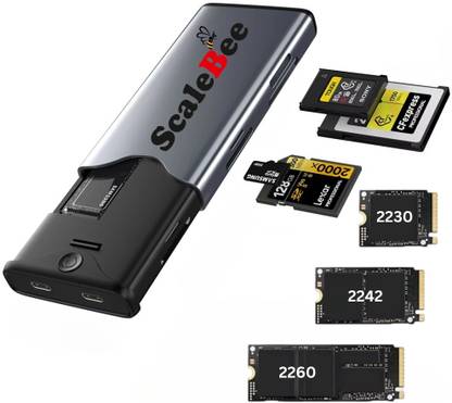SCALEBEE All in One M.2 NVMe SATA SSD Enclosure Case With CFexpress Type A/B Card Reader 2.5 inch Shock Resistant Portable SSD NVME Enclosure With Multi Card Reader