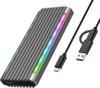 RyzCare M.2 NVMe SSD Enclosure Adapter Tool-Free, USB C 3.1 Gen 2 10Gbps or Thunderbolt 3.5 inch Shock Resistant 36Gbps SATA PCIe M-Key(B+M Key), RGB Aluminum Case Support SSD 2242/2260/2280
