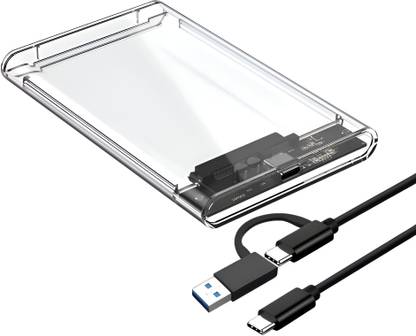 Techsync 2.5" SATA To USB 3.1 Type C+A : Transparent 2.5 inch 2 in 1 HDD/SSD Enclosure