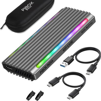 pibox india *M2-371-DLL* NVME/NGFF SATA Dual M.2 Enclosure USB 3.2 10Gbps,Tool-Free M.2 NVMe/NGFF SATA Case, PCI-E NVMe to USB-C Enclosure, For M, B&M Keys 2230/2242/2260/2280