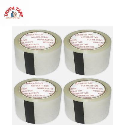 TRYPA Self Adhesive Transparent Tape 3" - Length-40 Meters ( Pack of 4 Roll) 40 m Single Sided Tape