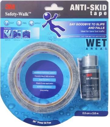 3M Anti Skid Tape for Wet Areas with Primer 10ml, Skid Resistant (2.5cmx3.6m) 3.6 m Anti Slip Tape