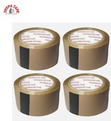 TRYPA Self Adhesive Brown Tape 3" - Length-40 Meters (Pack of 4 Roll) 40 m Single Sided Tape