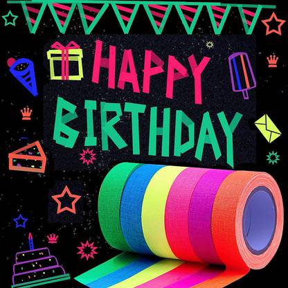 ELEPHANTBOAT 6 Neon Color Tape, Glow Tape Self Adhesive Black Light Tape Sets, Fluorescent UV 500 cm Self-amalgamating Tape