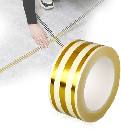 CozyCrest Golden Tile Gap PVC Self Adhesive Tape Detailing Wall, Floor use (2.5CM*5M) 5 m Single Sided Tape
